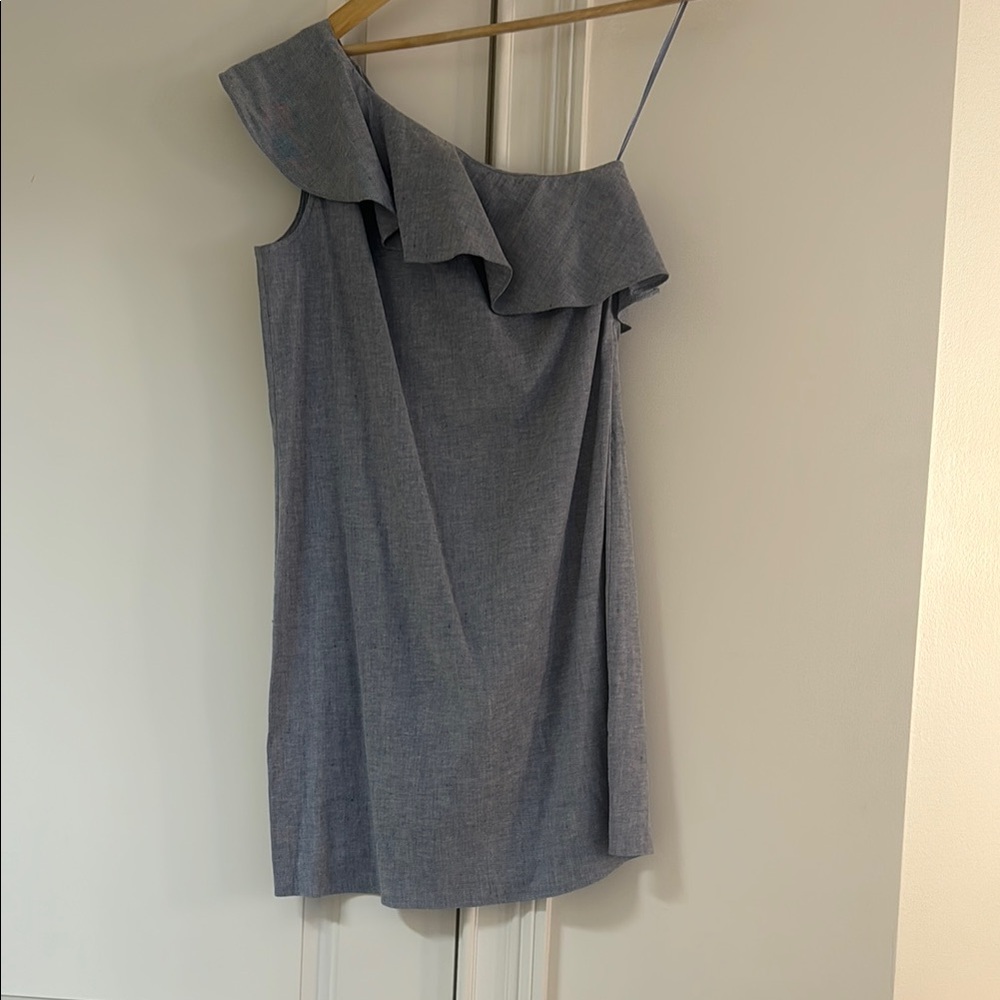 Theory Chambray Ruffled Asymmetrical Sheath Dress